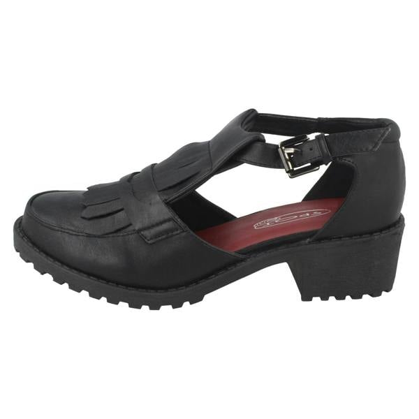 Spot On Ladies Spot On Loafer Inspired Block Heel Buckle Shoes F9728