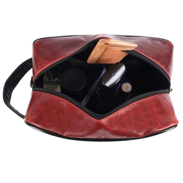 Buffalo Leather Rugby Wash Bag - close-up detail