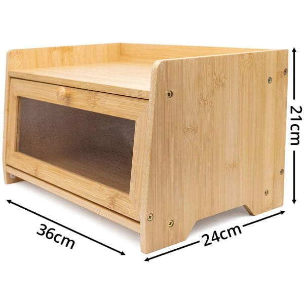 Maison des Cadeaux Bamboo Single-Layer Bread Bin with Top Shelf