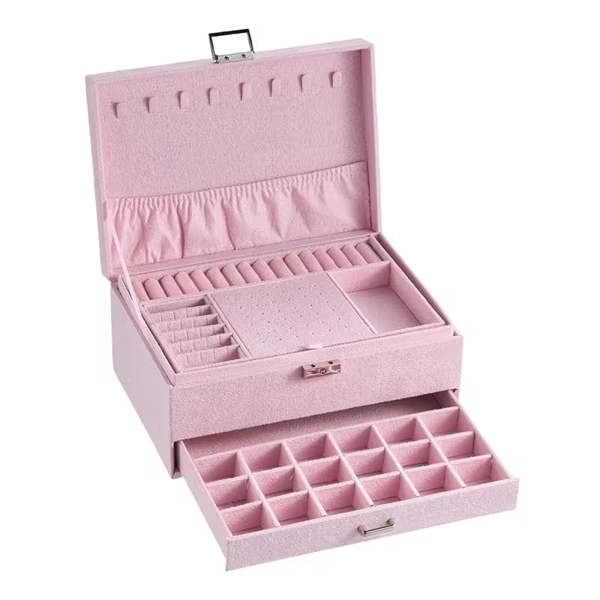 Dyzi Velvet Jewellery Box With Drawer Multi Compartment Storage Organiser
