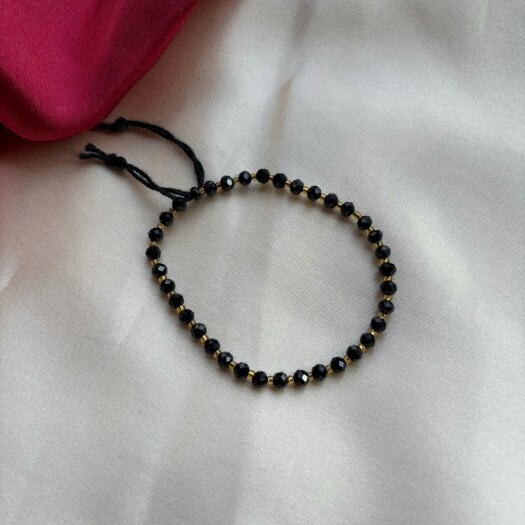 The Colourful Aura Adjustable Gold Black Beads Bracelet For Newborns and Adults