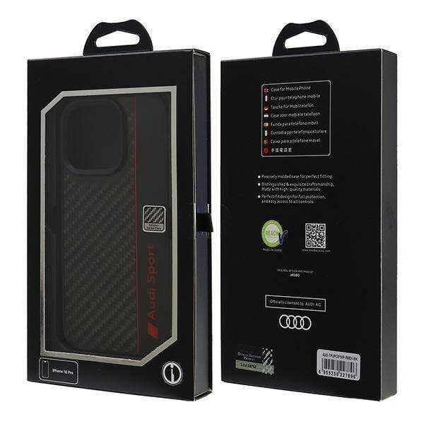 Audi Carbon Fiber Sports Red Stripe Hardcase for iPhone 16 Pro 6.3" Black/Red - AUS-TPUPCIP16P-R8/D1-BK