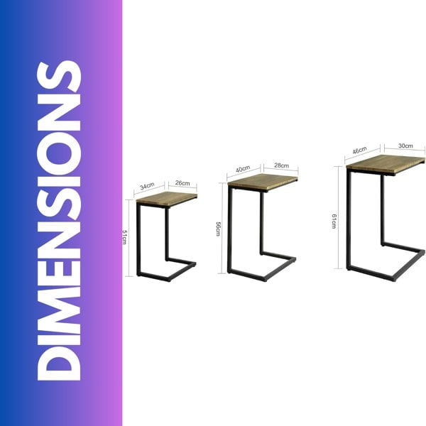 Rafaelo Mobilia Set Of 3 Rectangular C-Shaped Nesting Tables Brown
