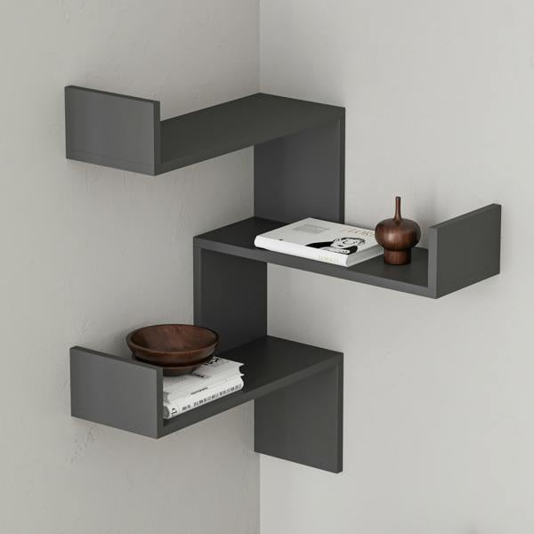 Decortie Luksa Modern Wall Shelf Bookcase Wall Mounted Corner Zigzag Design 60cm