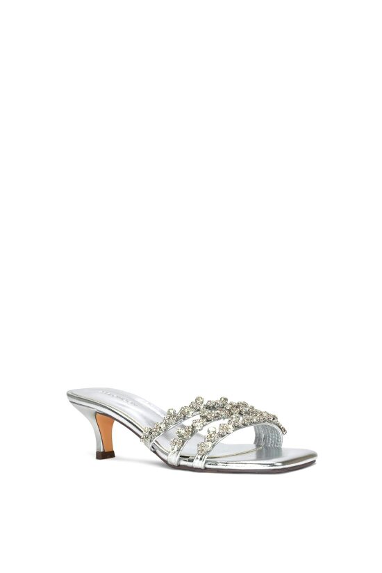XY LONDON Mid Stiletto Heel Diamante Strappy Heeled Mules