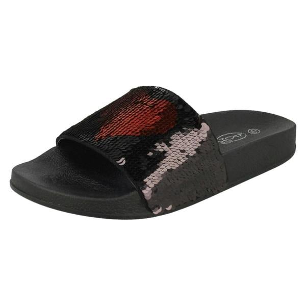 Spot On Ladies Spot On Reversible Heart Sequin Sliders F00154
