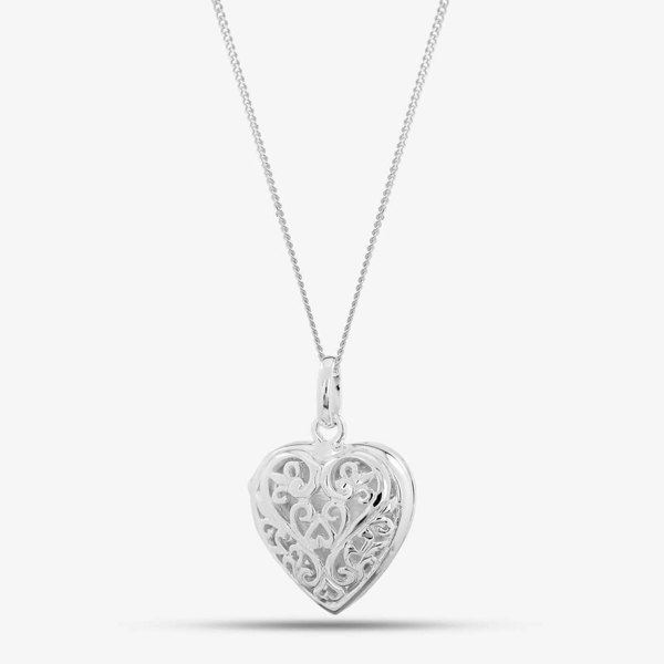 T. H. Baker Silver Filigree Heart Locket 8-65-1953