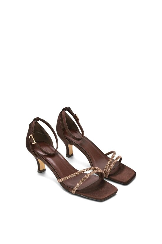 XY LONDON Diamante Kitten Heel Ankle Strap Sandals