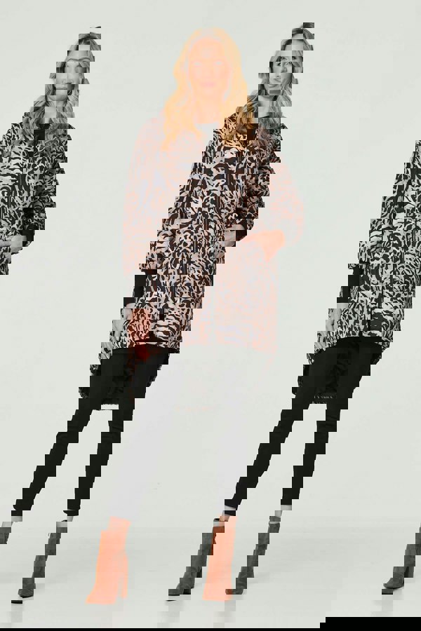 Beige | Printed Zip Front High Low Coat