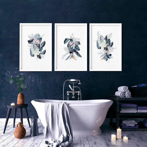 Prints for a bathroom wall | set of 3 Tropical wall art