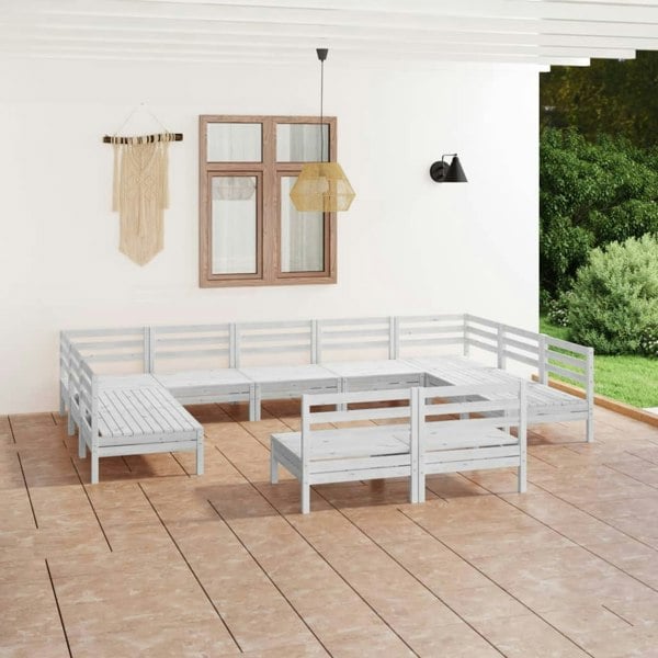 Berkfield 11 Piece Garden Lounge Set White Solid Wood Pine