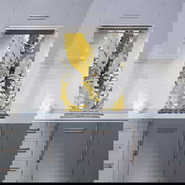 Warren Reed - Designer Grey Yellow Floral Leaves Kitchen Splashback