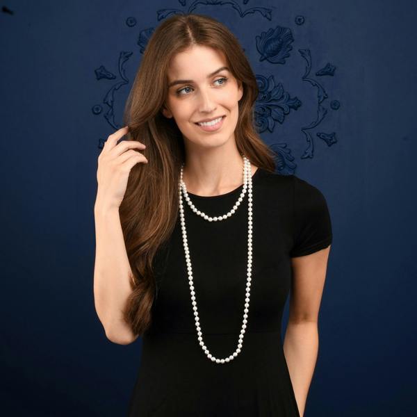 Zavana 60-inch Extra Long Stylish Pearl Necklace for Women with White Shell Pearls