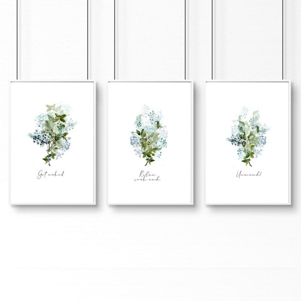 Flowers print | Set of 3 wall art for the Bathroom