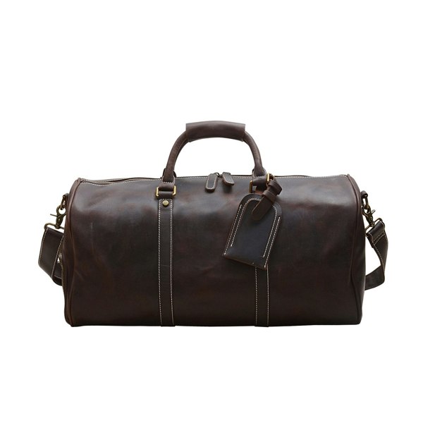 Touribag Leather Over Night Bag With Shoe Storage - Dark Brown