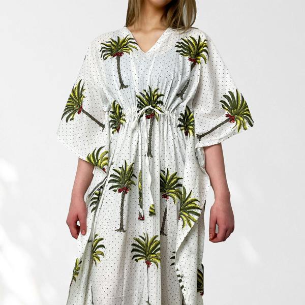 Hayley & Co Palm Tree Print Long 100% Cotton Kaftan