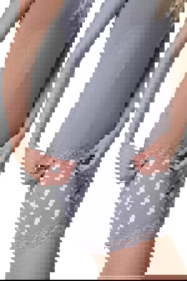 Camille Grey Lightweight 100% Cotton Plain Sleeveless Top Pyjama Set With Lace Detailing