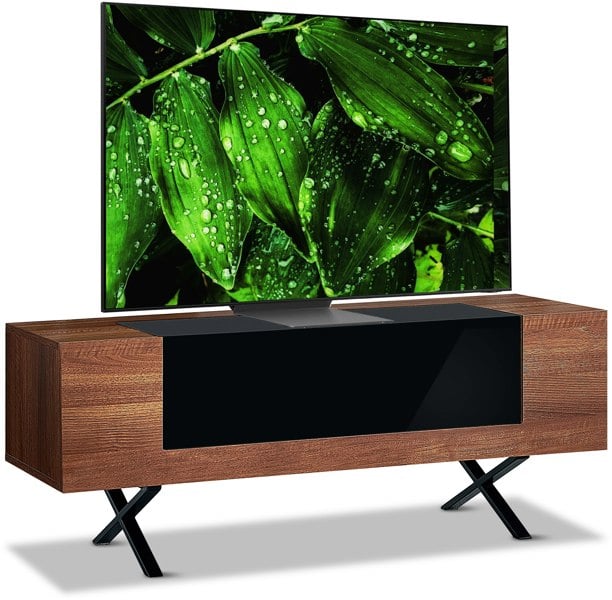 Centurion Supports ADONIS Walnut with Black Contrast Beam-Thru Remote Friendly Door 26"-55” Flat Screen TV Cabinet