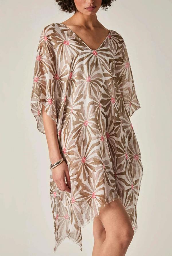 James Lakeland Beige Retro Floral Kaftan