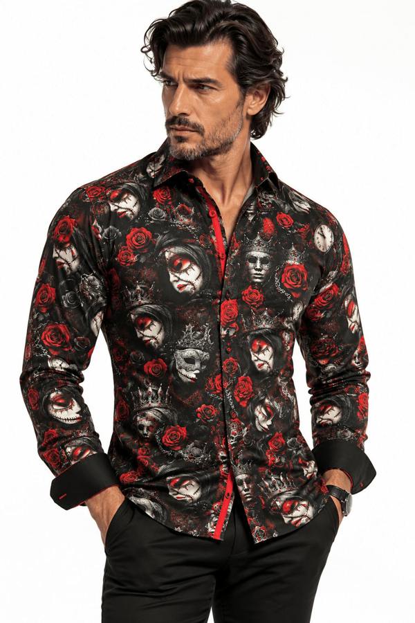 Black Day of the Dead Print Shirt - Claudio Lugli Shirts
