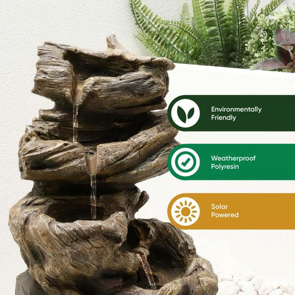 Gardenwize Solar Powered Rock Stack Water Feature with Battery Backup & LED Lights
