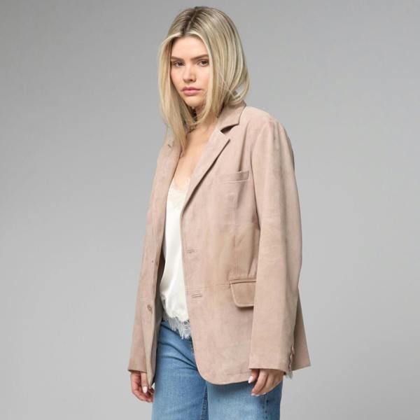 Barneys Originals Women's Real Suede Blazer in Beige