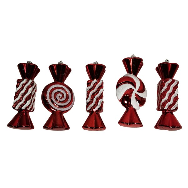 Samuel Alexander Pack of 5 15cm Red & White Candy Stripe Sweet Shatterproof Christmas Decoration