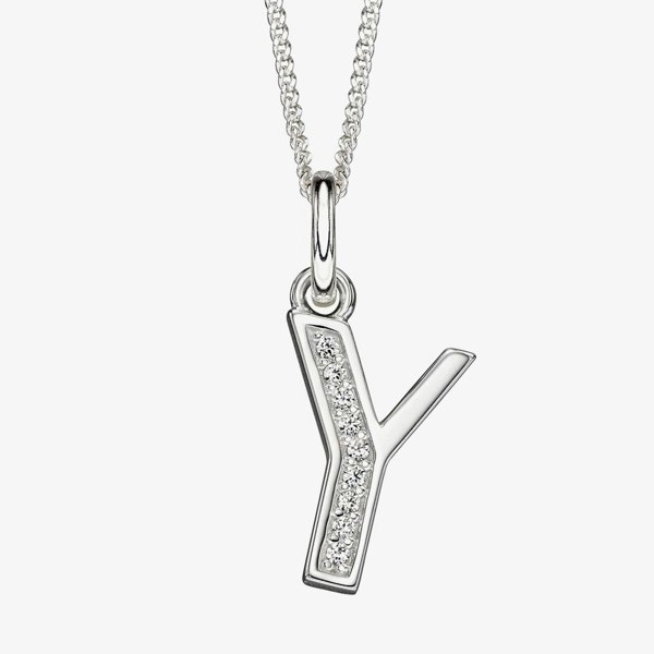 T. H. Baker Sterling Silver Cubic Zirconia Initial "Y" Pendant Necklace P4747CY