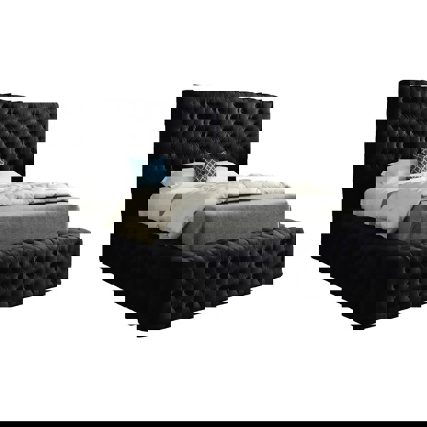 Casa Magna Grand Milan Pleated Upholstery Bed Frame - Black