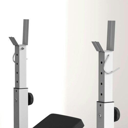 Bobobiy Adjustable Weight Bench with Squat Rack, Heavy Duty Bench Press Rack with Preacher Curl Pad, Grey