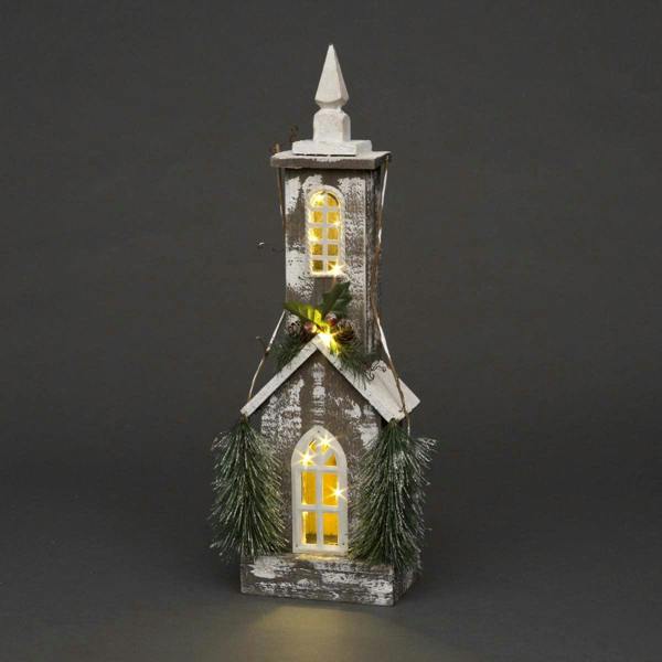 52cm Wooden Battery Operated Christmas House with Warm White LED Lights image 1