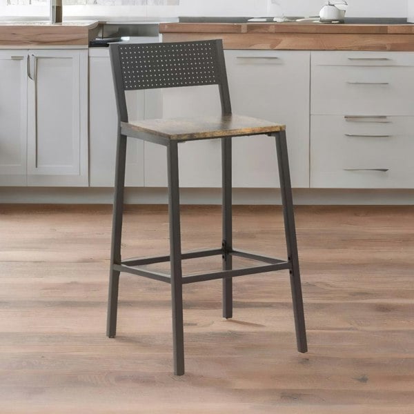 Rafaelo Mobilia Set of 2 Breakfast Bar Stools with Footrest and Backrest Brown