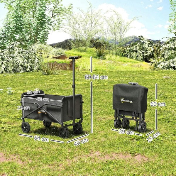 Bobobiy 41L Festival Trolley on Wheels, 60kg Heavy Duty Collapsible Foldable Wagon with Adjustable Handle and Carrying Bag for Beach, Black