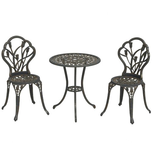Wyld Haus Fafire Aluminium Bronze Tone 3 Piece Patio Bistro Set With Umbrella Hole Table And Chairs
