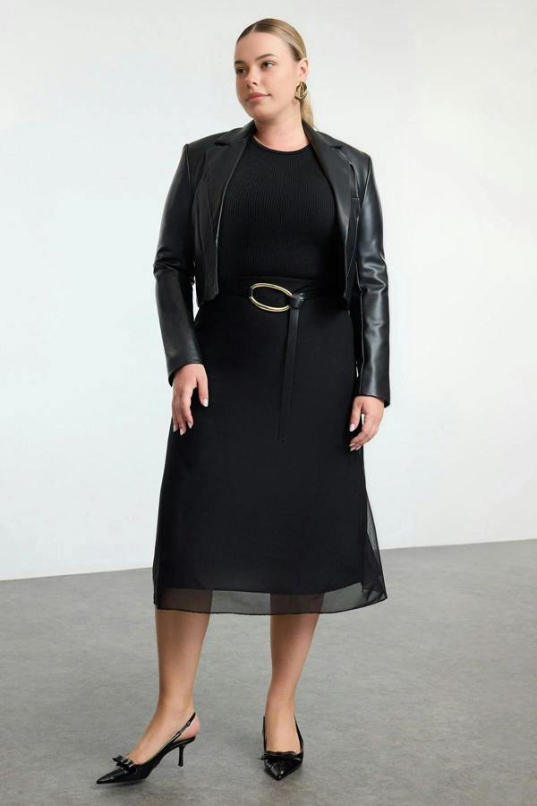 WOVCOR A-Line Plain Tulle Knit Plus Size Skirt