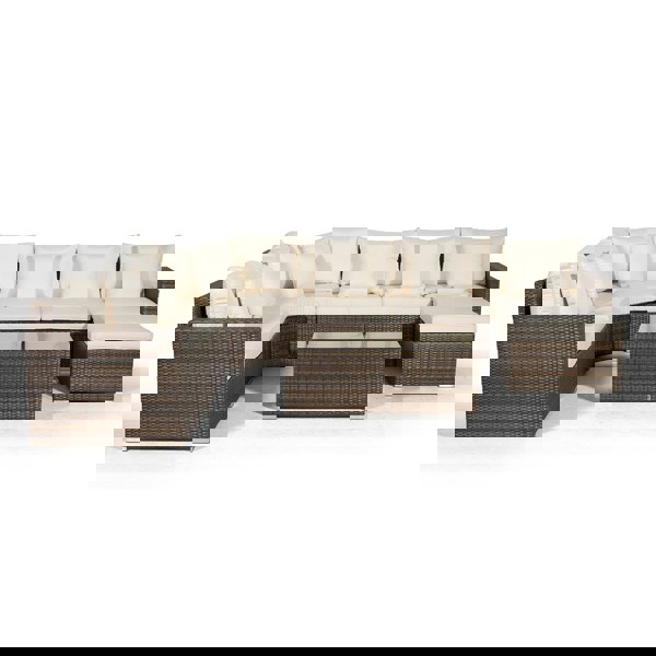 Giardino Santorini L Shape Modular 6 Seat Rattan Corner Sofa Set With Large Coffee Table & Ottoman