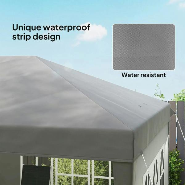 Grey gazebo top cover with sloped roof and windowed side panels; water-resistant design