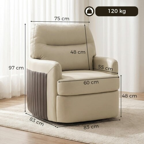 HOMCOM 360° Swivel Accent Chair, Modern Armchair, Thick Cushion, Cream