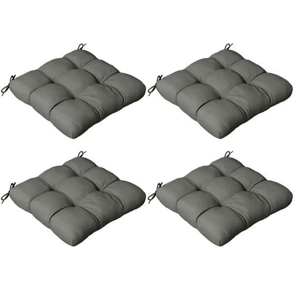 Charcoal gray quilted seat cushion set with ties, 4 padded square pillows