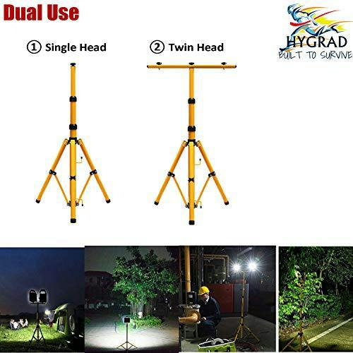 HYGRAD BUILT TO SURVIVE HYGRAD® Floodlight Tripod Stand, Twin Head -Could Mount 1 to 2 Lights, Portable Telescopic Outdoor Lamp Stand 160cm