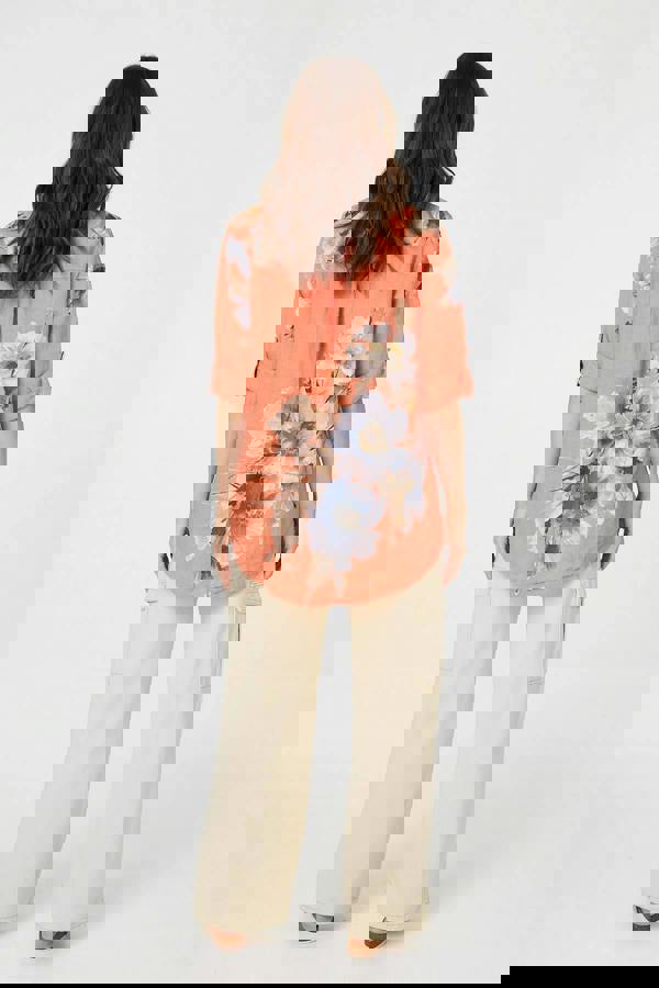 Orange | Floral Relaxed Turn-Up Sleeve Blouse
