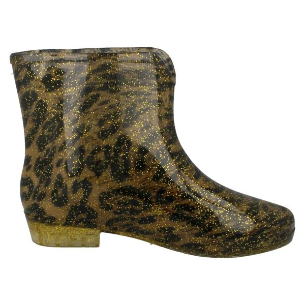 Spot On Ladies Spot On Leopard Print Ankle Wellington Boots