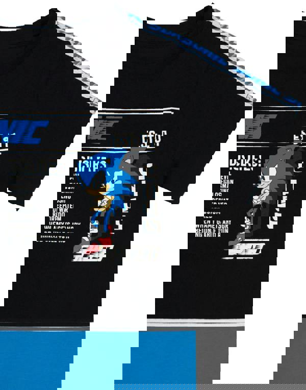 Sonic the Hedgehog Boys Black Sonic Stats Graphic Short Sleeved T-Shirt