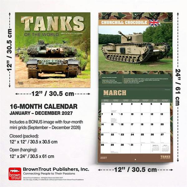 Tanks Of The World Calendar 2027, Wall Calendars, Month To View, History & Literature, Gift