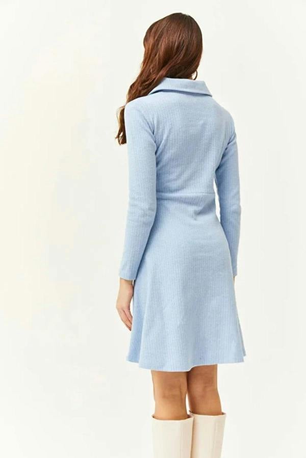 Hoxton Gal Polo Collar Buttoned Mini Flared Dress