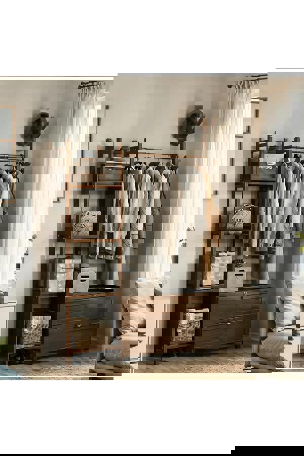 Living and Home Freestanding Bamboo Clothes Rack Garment Rack with Storage Shelves Coat Hanger