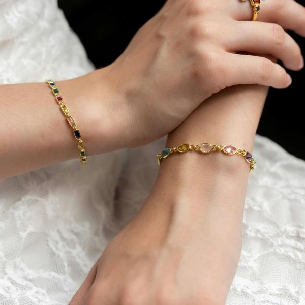Spero London Multicolour Oval Gem Sterling Silver Bracelet