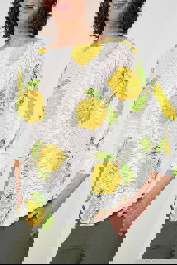 Yellow | Printed 3/4 Sleeve Knit Texture Top
