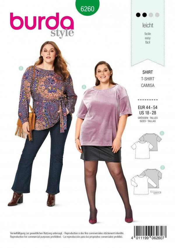 Burda Sewing Pattern 6260 Tops For Women, 44 to 54 - Easy