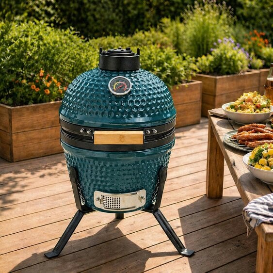 Neo Teal Blue Kamado 13" Ceramic Mini BBQ Grill